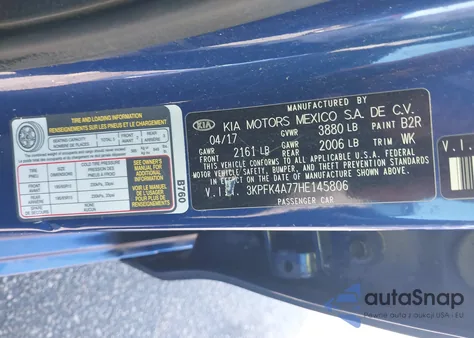 2017 Kia Forte Lx z USA, uszkodzony, nr VIN 3KPFK4A77HE145806